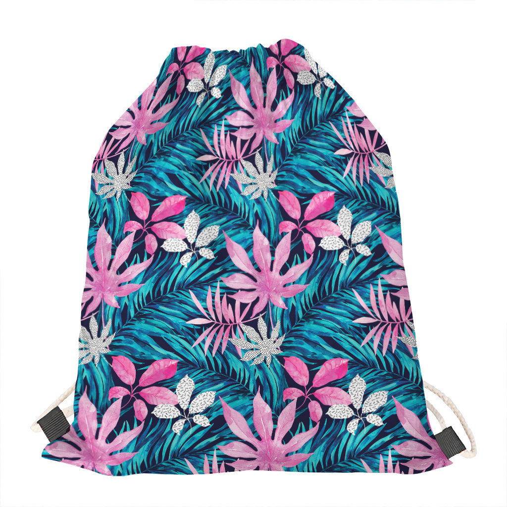 Blue And Pink Watercolor Hawaiian Print Drawstring Bag