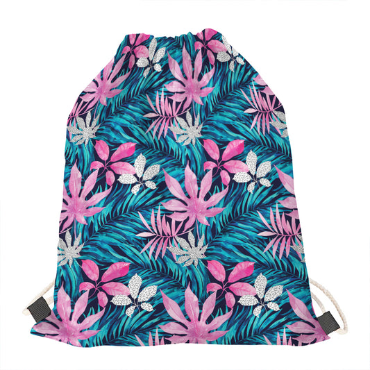 Blue And Pink Watercolor Hawaiian Print Drawstring Bag