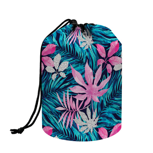 Blue And Pink Watercolor Hawaiian Print Drawstring Makeup Bag
