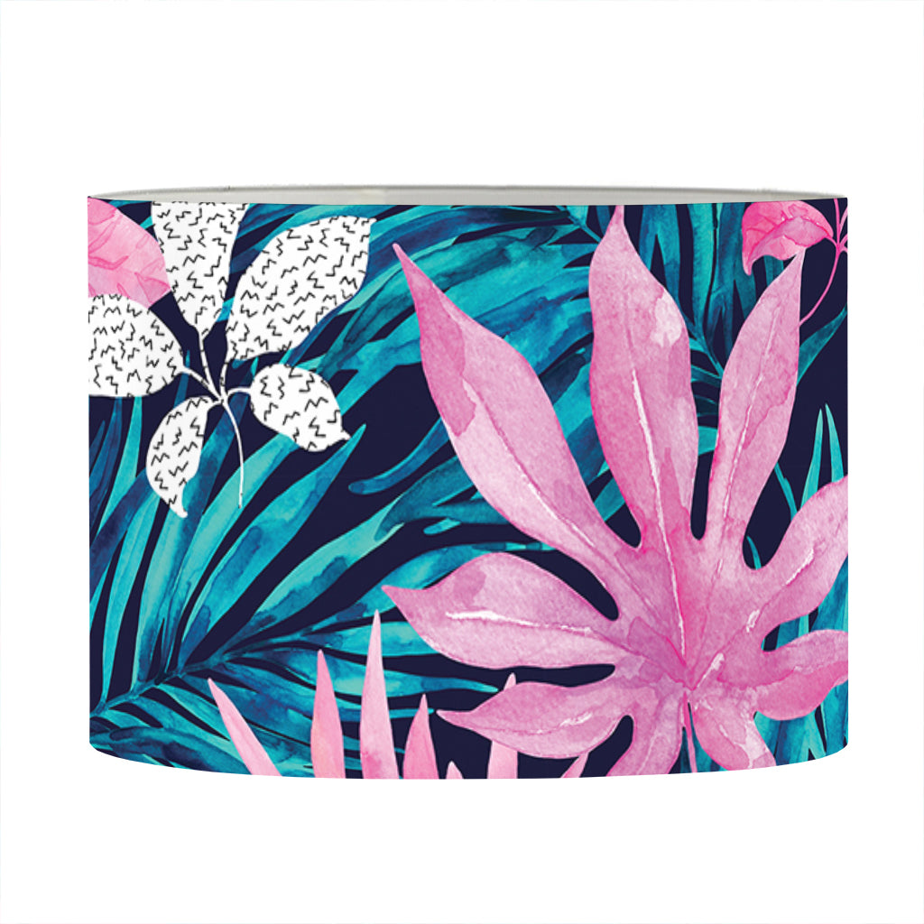 Blue And Pink Watercolor Hawaiian Print Drum Lamp Shade