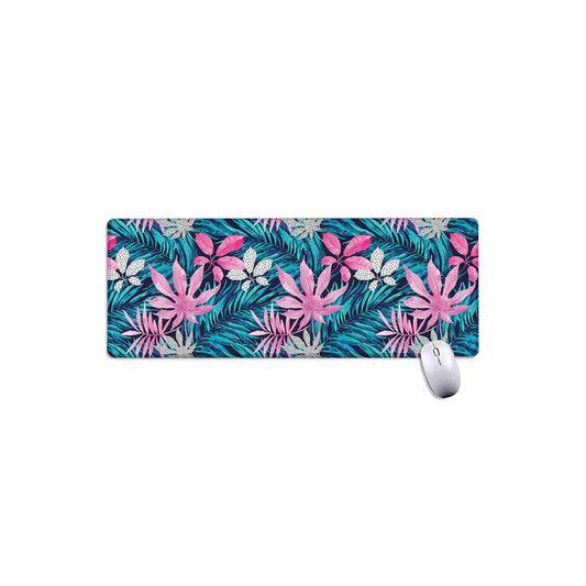 Blue And Pink Watercolor Hawaiian Print Extended Mouse Pad