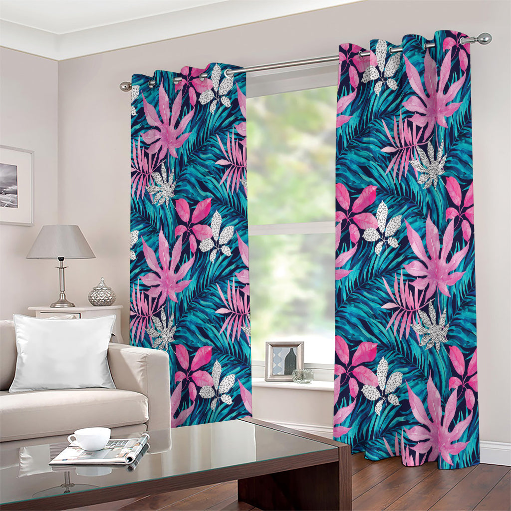 Blue And Pink Watercolor Hawaiian Print Extra Wide Grommet Curtains