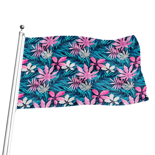 Blue And Pink Watercolor Hawaiian Print Flag
