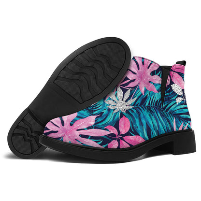 Blue And Pink Watercolor Hawaiian Print Flat Ankle Boots