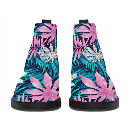 Blue And Pink Watercolor Hawaiian Print Flat Ankle Boots