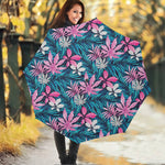Blue And Pink Watercolor Hawaiian Print Foldable Umbrella