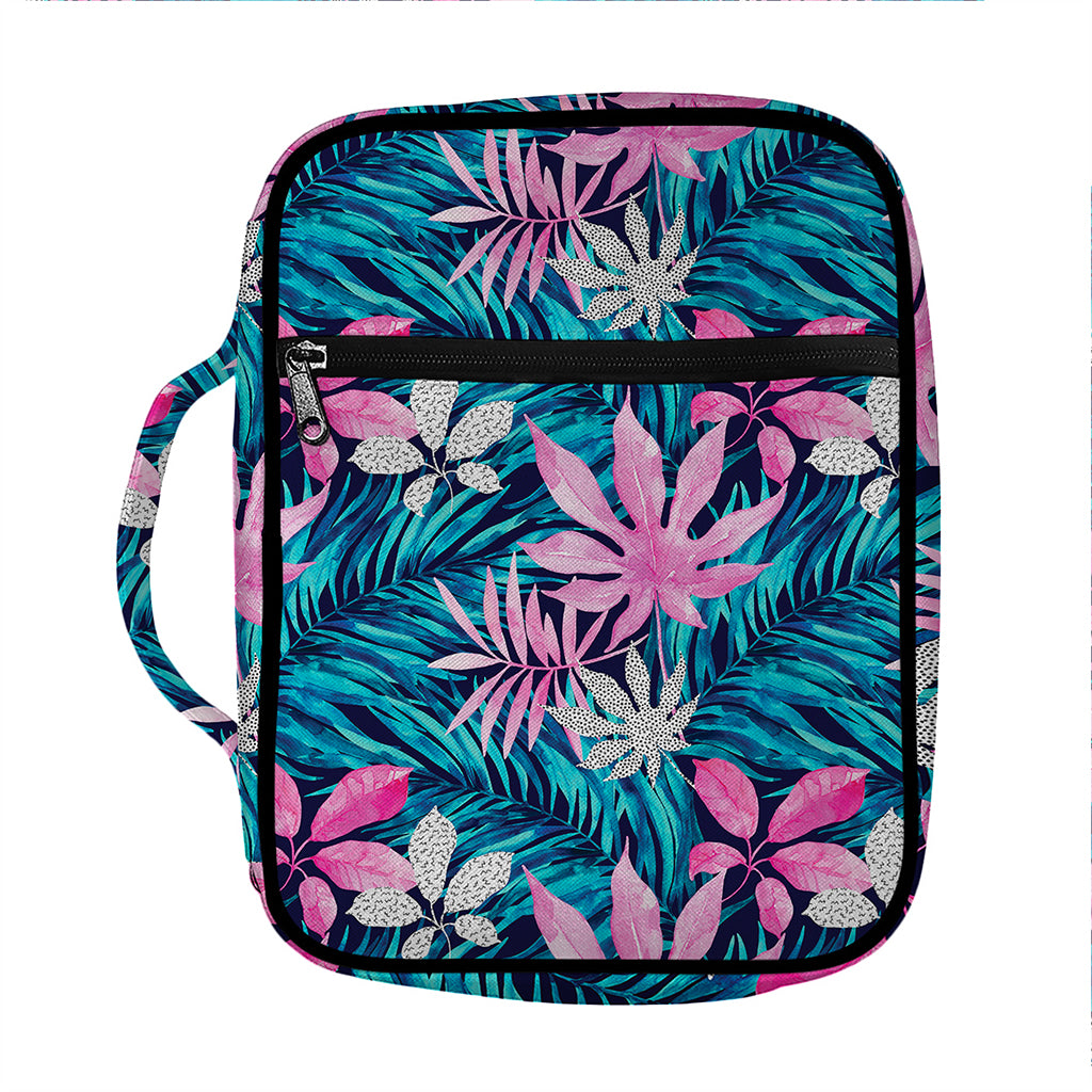 Blue And Pink Watercolor Hawaiian Print Front Pocket Bible Bag