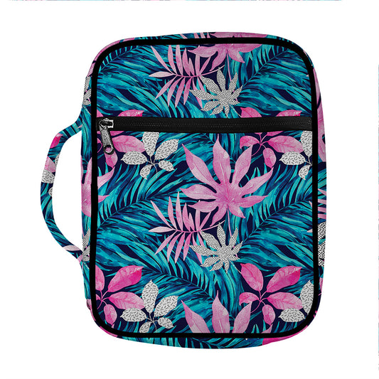 Blue And Pink Watercolor Hawaiian Print Front Pocket Bible Bag