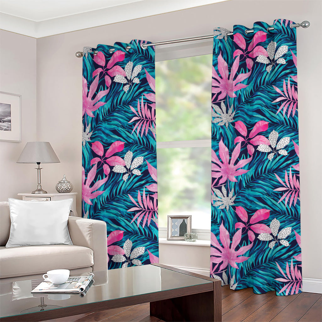 Blue And Pink Watercolor Hawaiian Print Grommet Curtains