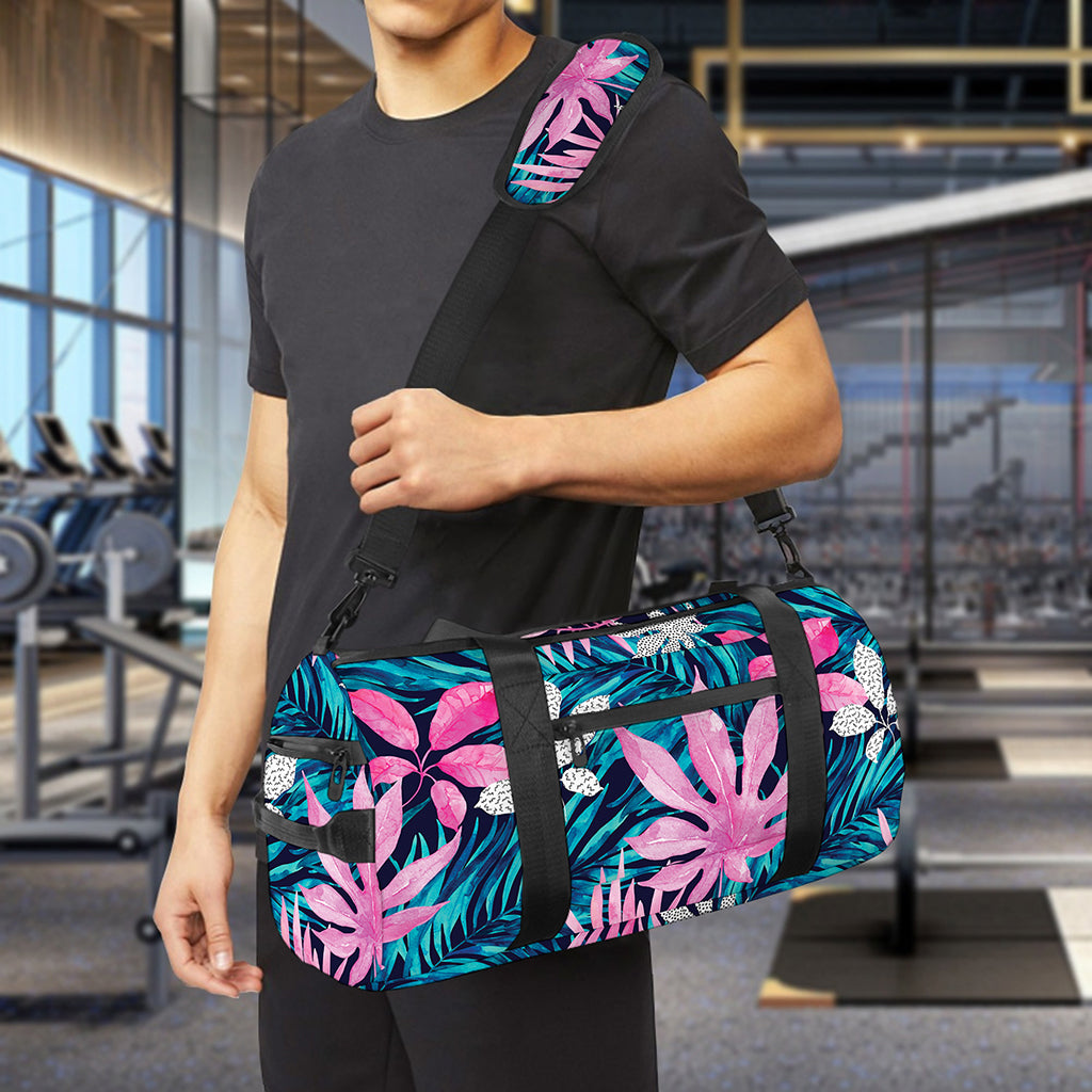 Blue And Pink Watercolor Hawaiian Print Gym Bag