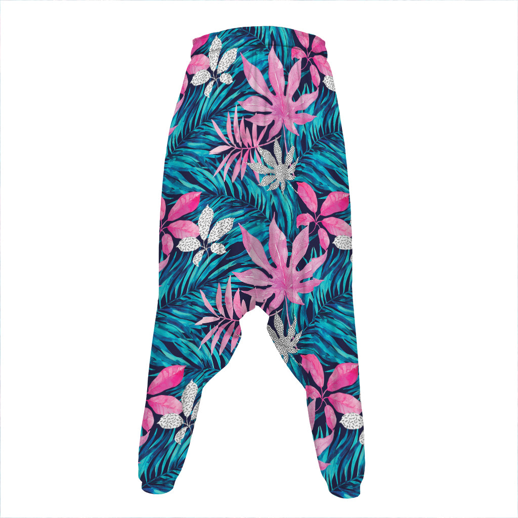 Blue And Pink Watercolor Hawaiian Print Hammer Pants