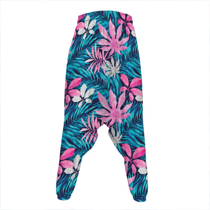 Blue And Pink Watercolor Hawaiian Print Hammer Pants