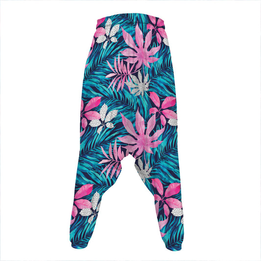 Blue And Pink Watercolor Hawaiian Print Hammer Pants
