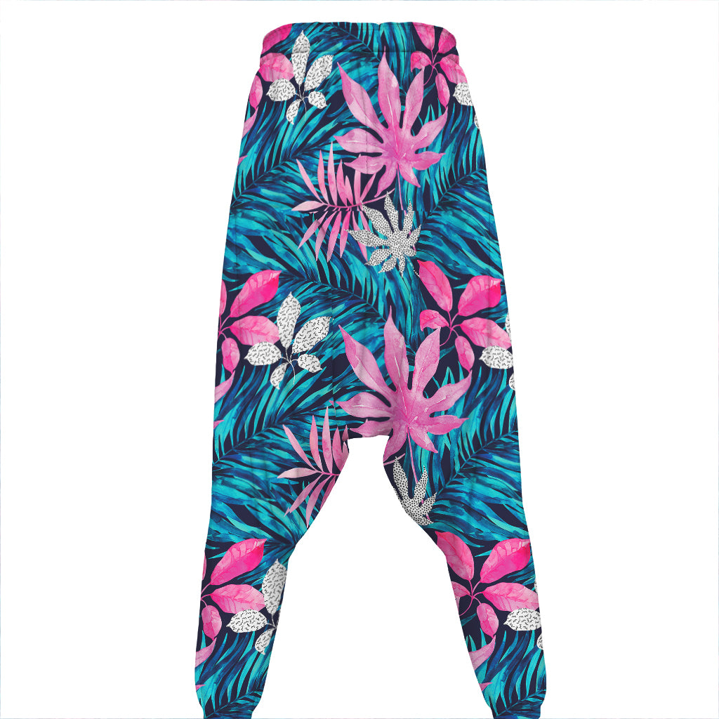 Blue And Pink Watercolor Hawaiian Print Hammer Pants