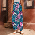 Blue And Pink Watercolor Hawaiian Print Harem Pants