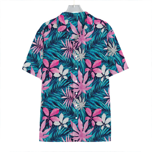 Blue And Pink Watercolor Hawaiian Print Hawaiian Shirt