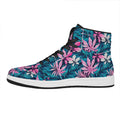 Blue And Pink Watercolor Hawaiian Print High Top Leather Sneakers