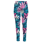 Blue And Pink Watercolor Hawaiian Print High-Waisted Pocket Leggings