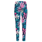 Blue And Pink Watercolor Hawaiian Print High-Waisted Pocket Leggings