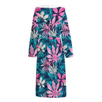 Blue And Pink Watercolor Hawaiian Print Hooded Bathrobe