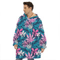 Blue And Pink Watercolor Hawaiian Print Hoodie Blanket