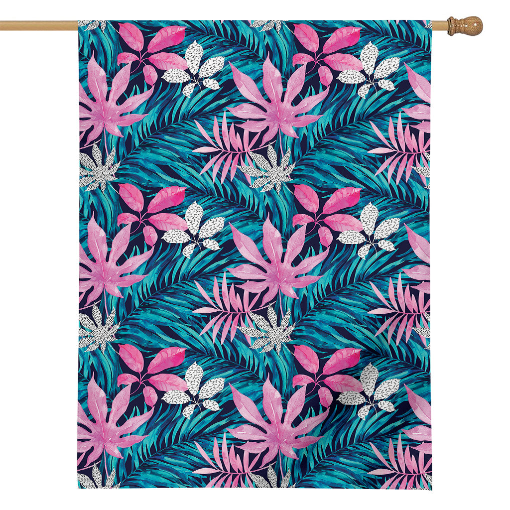 Blue And Pink Watercolor Hawaiian Print House Flag