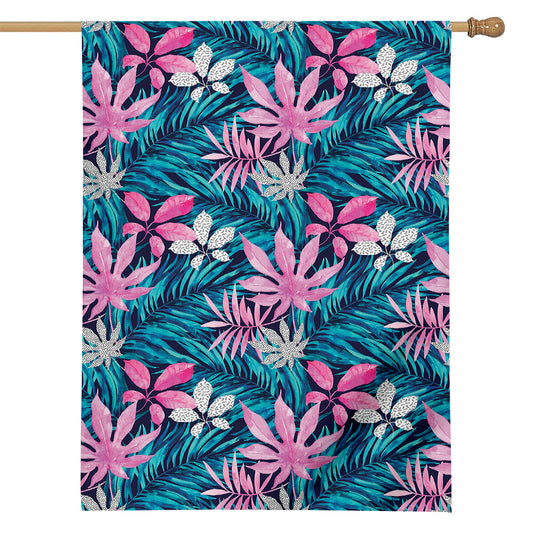 Blue And Pink Watercolor Hawaiian Print House Flag