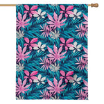 Blue And Pink Watercolor Hawaiian Print House Flag