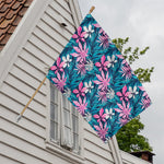 Blue And Pink Watercolor Hawaiian Print House Flag