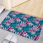 Blue And Pink Watercolor Hawaiian Print Indoor Door Mat
