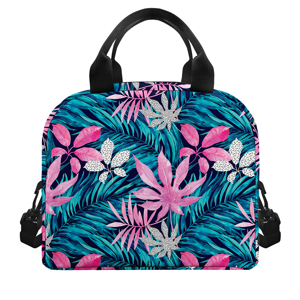 Blue And Pink Watercolor Hawaiian Print Insulated Lunch Bag