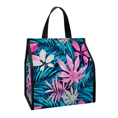 Blue And Pink Watercolor Hawaiian Print Insulated Lunch Tote