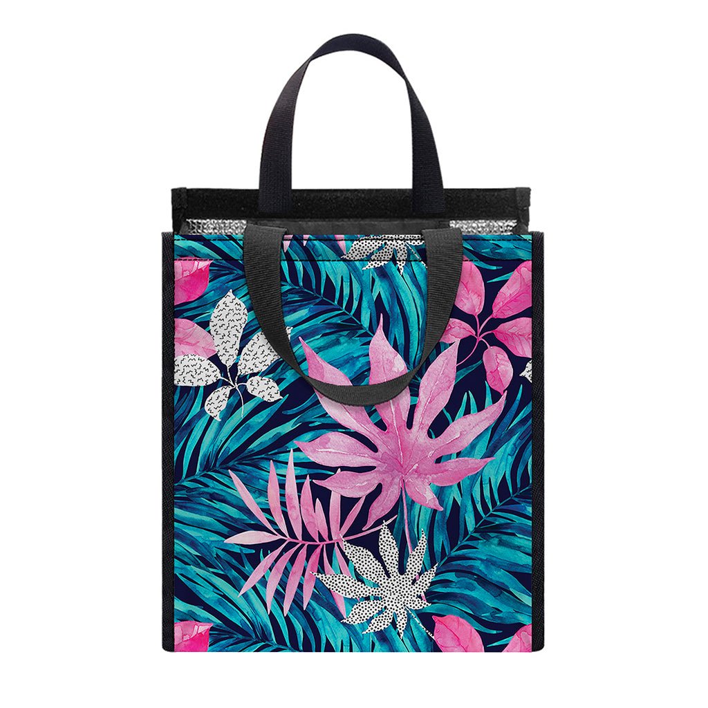 Blue And Pink Watercolor Hawaiian Print Insulated Lunch Tote