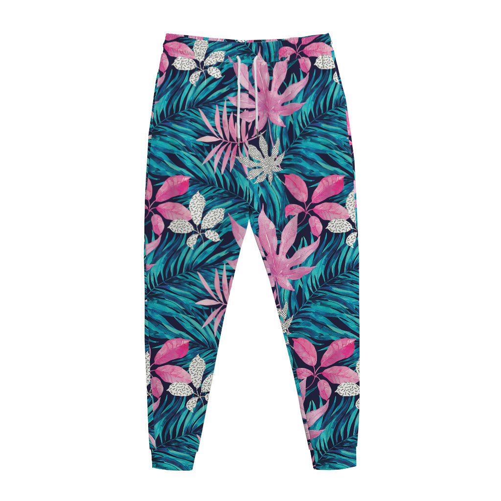 Blue And Pink Watercolor Hawaiian Print Jogger Pants