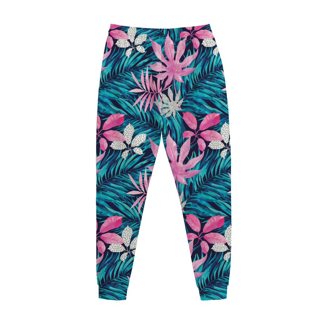 Blue And Pink Watercolor Hawaiian Print Jogger Pants
