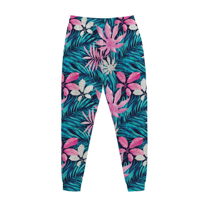 Blue And Pink Watercolor Hawaiian Print Jogger Pants