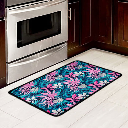 Blue And Pink Watercolor Hawaiian Print Kitchen Mat