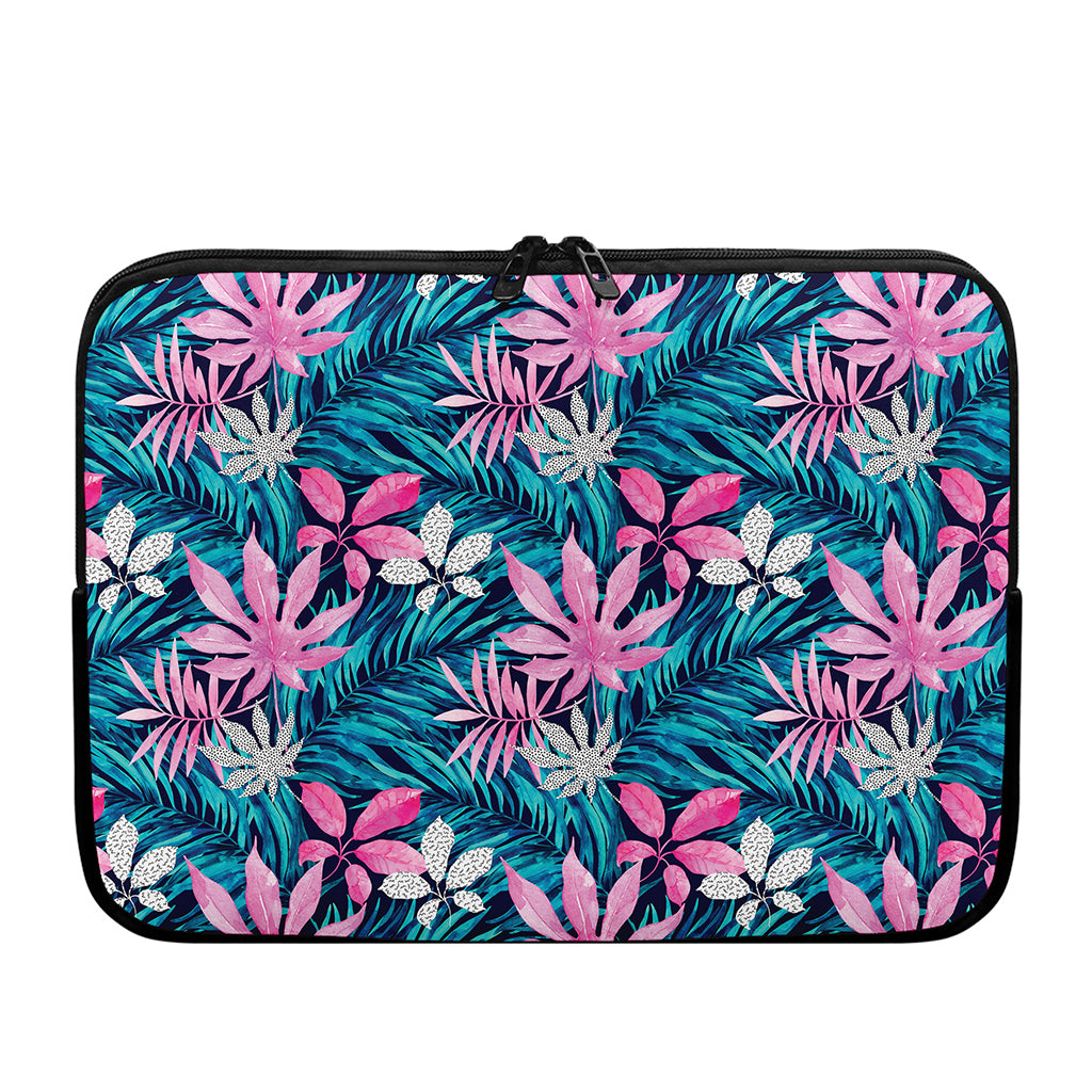 Blue And Pink Watercolor Hawaiian Print Laptop Sleeve