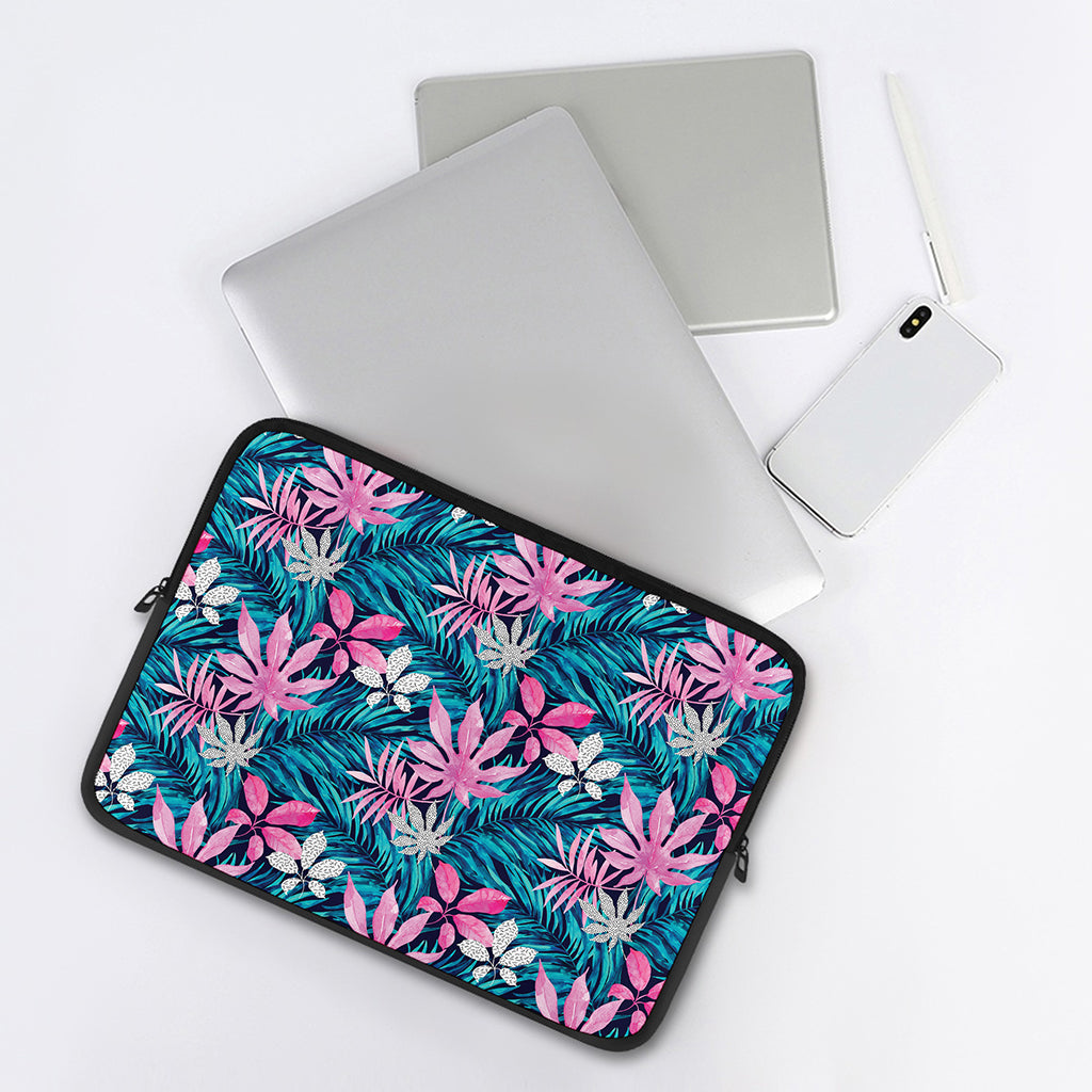 Blue And Pink Watercolor Hawaiian Print Laptop Sleeve