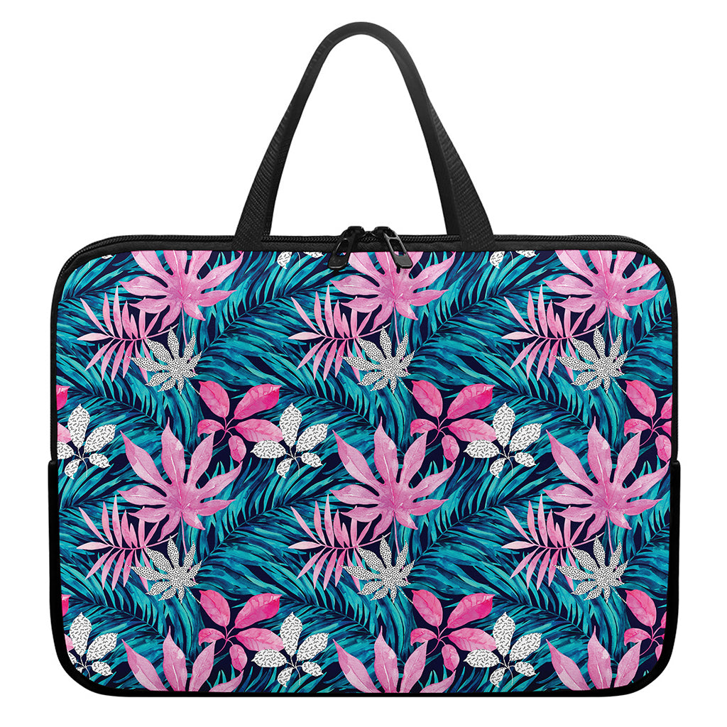 Blue And Pink Watercolor Hawaiian Print Laptop Sleeve With Handle