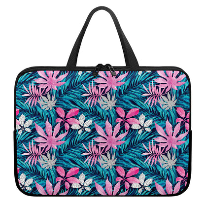 Blue And Pink Watercolor Hawaiian Print Laptop Sleeve With Handle