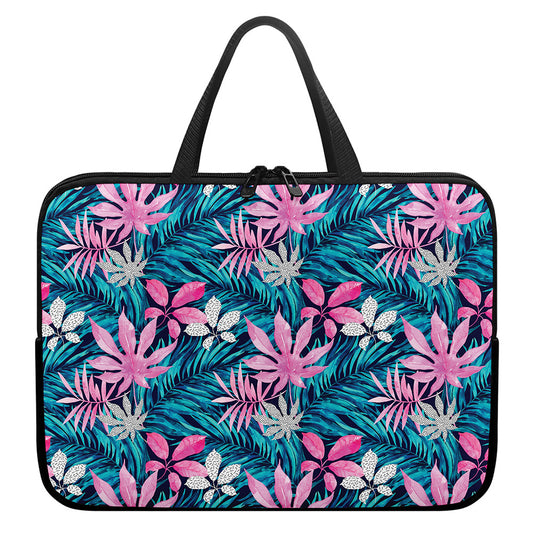 Blue And Pink Watercolor Hawaiian Print Laptop Sleeve With Handle