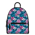 Blue And Pink Watercolor Hawaiian Print Leather Backpack