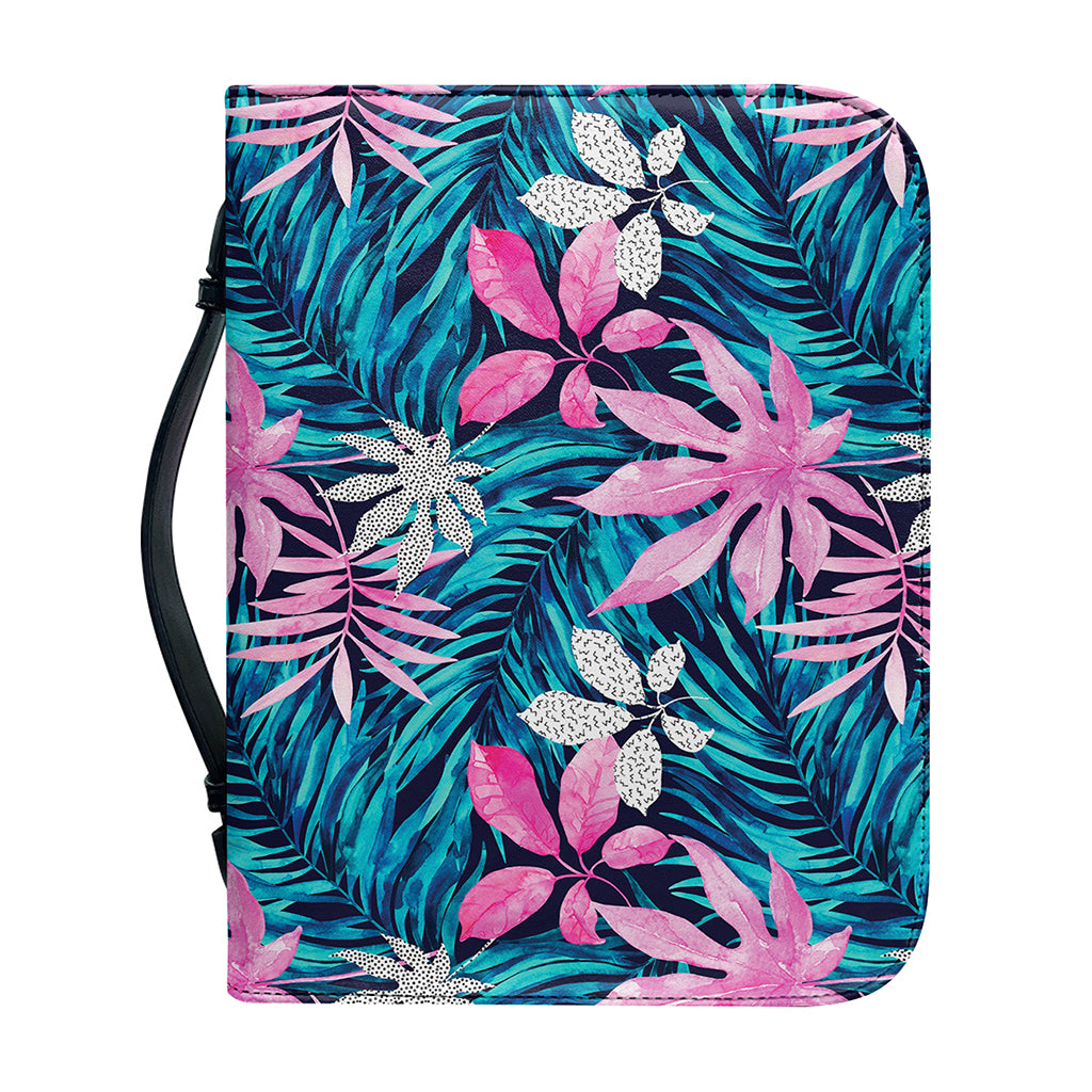 Blue And Pink Watercolor Hawaiian Print Leather Bible Cover