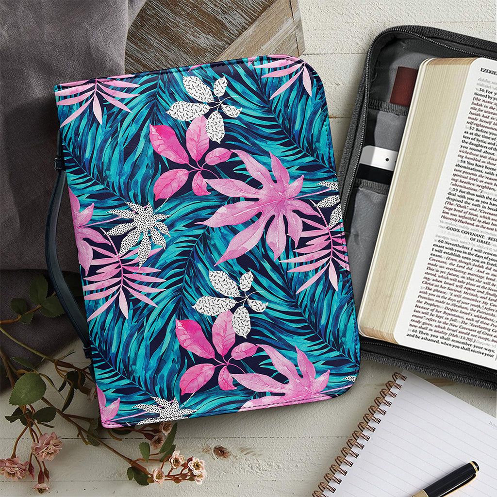 Blue And Pink Watercolor Hawaiian Print Leather Bible Cover