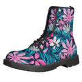 Blue And Pink Watercolor Hawaiian Print Lace-Up Boots