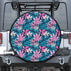 Blue And Pink Watercolor Hawaiian Print Leather Spare Tire Cover