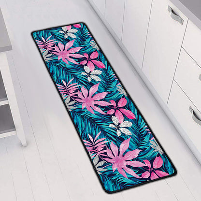 Blue And Pink Watercolor Hawaiian Print Long Kitchen Mat