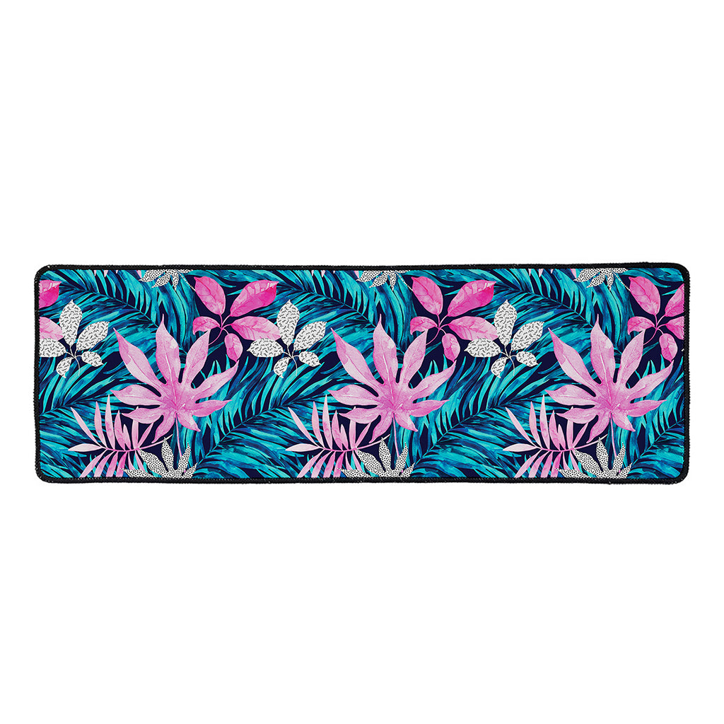 Blue And Pink Watercolor Hawaiian Print Long Kitchen Mat