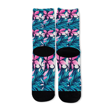 Blue And Pink Watercolor Hawaiian Print Long Socks